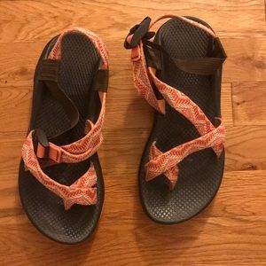 Pink and Brown chacos! Good condition!